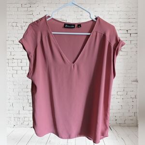 7th Avenue by NY&Co Short Sleeve Blouse in Mauve (L)